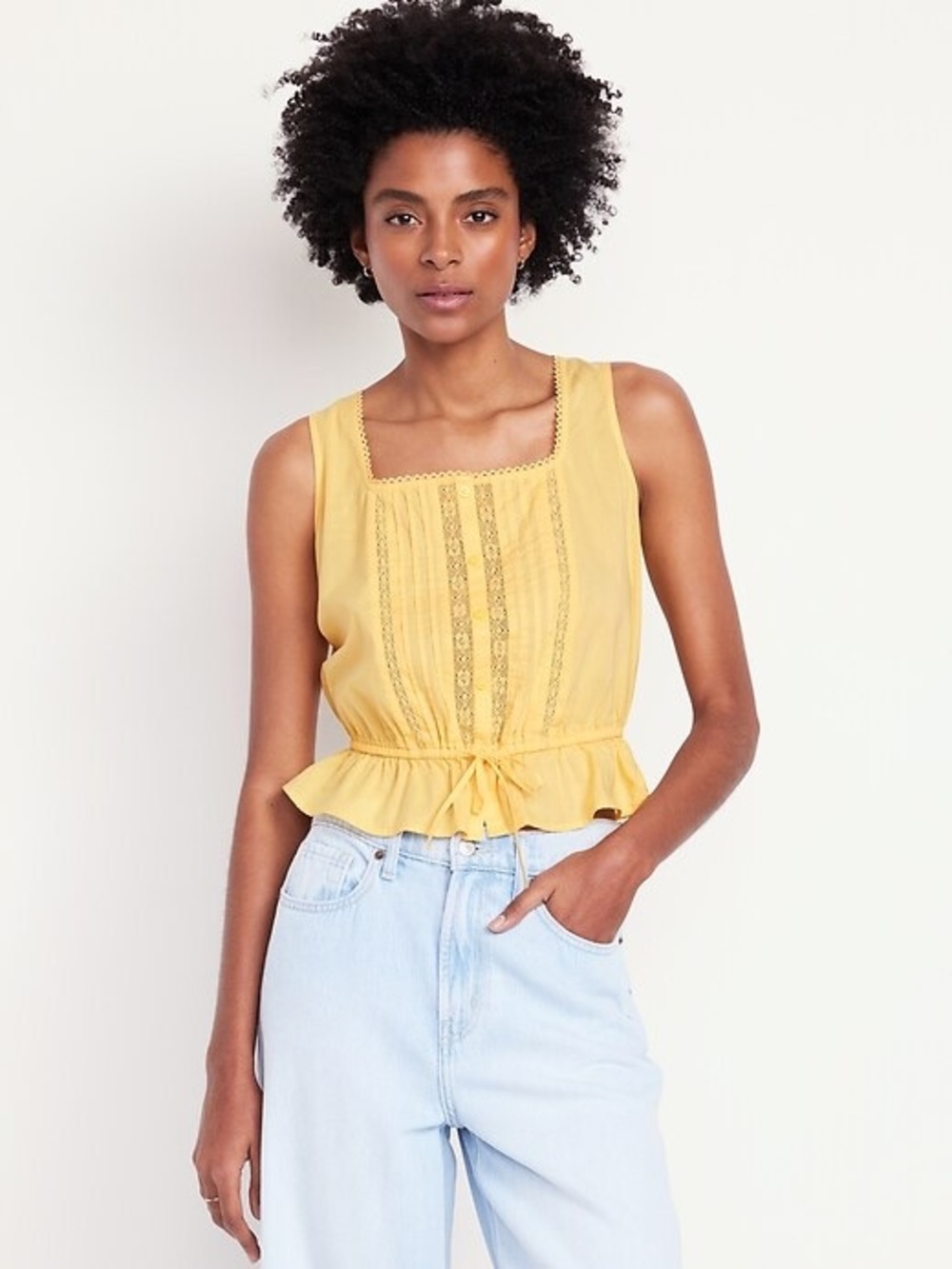 Old Navy Yellow Lace-Trim Peplum Tank Top